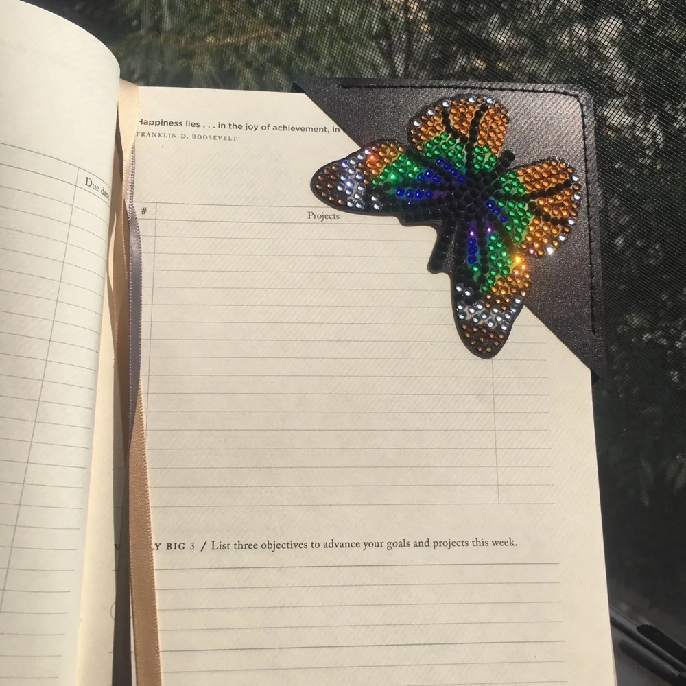 Diamond Art Butterfly Corner Bookmark, Colorful, Sparkly, Bling (ORNG/GRN/BLUE) - Picture 3 of 17